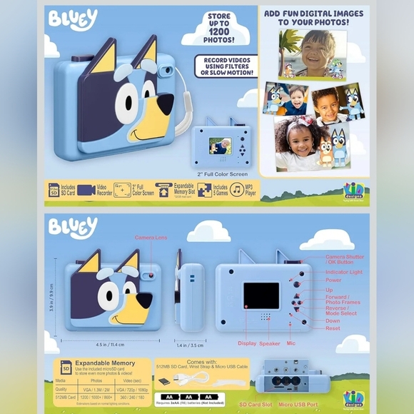 Bluey Digital Camera with SD Card For Kids with Video Recording And Games - Picture 4 of 16
